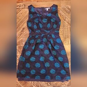 Banana Republic Navy And Green Polka Dot Cocktail Dress Linen Size 0